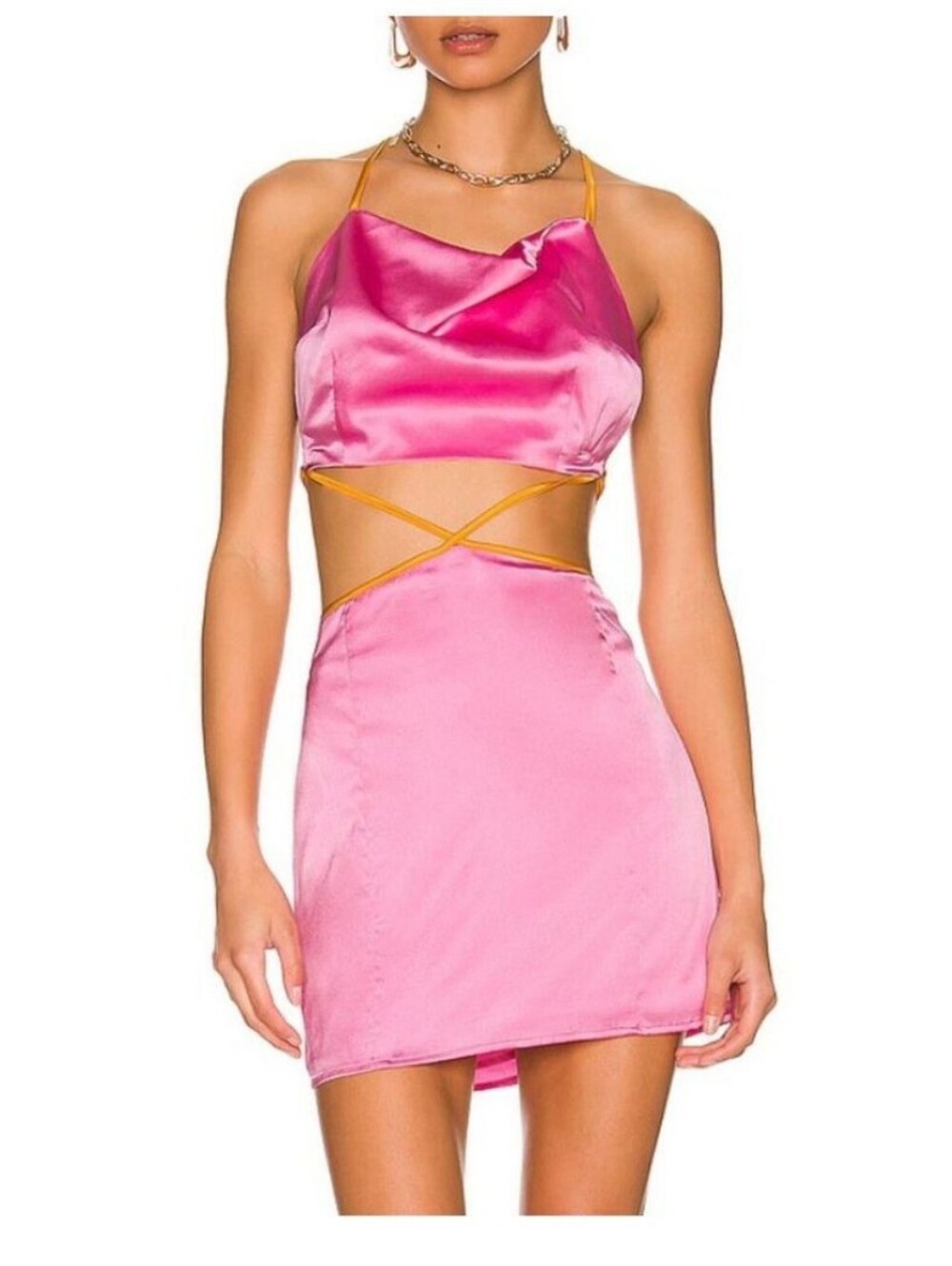 Hansel & Gretal Satin Pink Backless Mini Dress